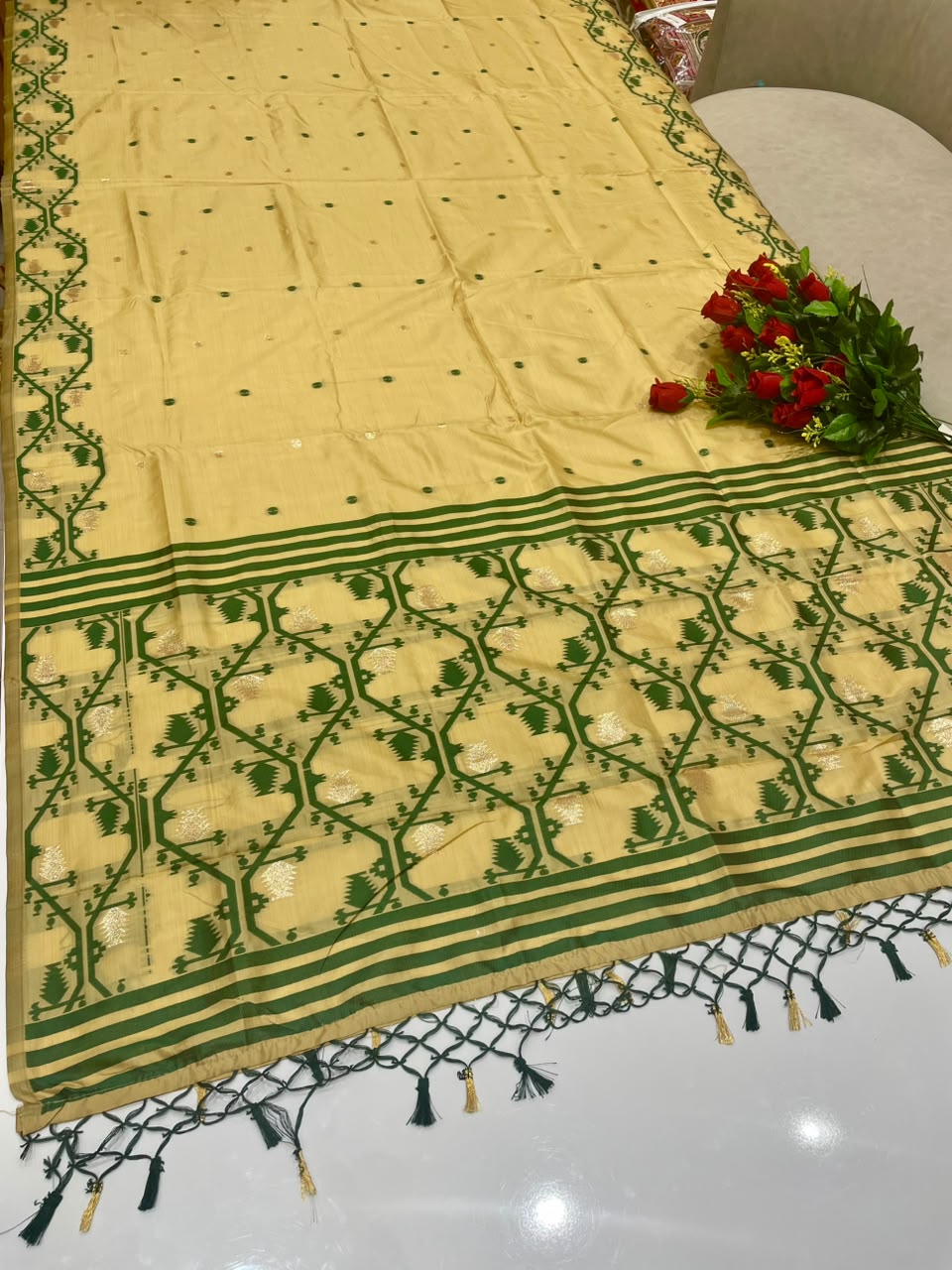 AJ-YUVIKA  FANCY FABRIC SAREE WITH RICH PALLU DESIGN WITH BEAUTIFUL DESIGN WITH PIPING WITH TASSELS WITH BLOUSE