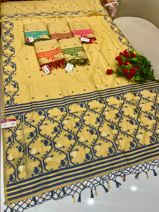 AJ-YUVIKA  FANCY FABRIC SAREE WITH RICH PALLU DESIGN WITH BEAUTIFUL DESIGN WITH PIPING WITH TASSELS WITH BLOUSE