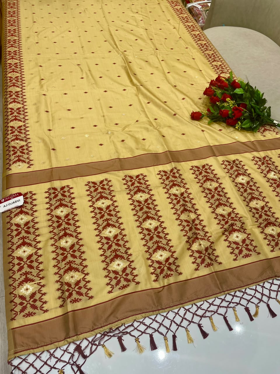 AJ-OJASVI FANCY FABRIC SAREE WITH RICH PALLU DESIGN WITH BEAUTIFUL DESIGN WITH PIPING WITH TASSELS WITH BLOUSE