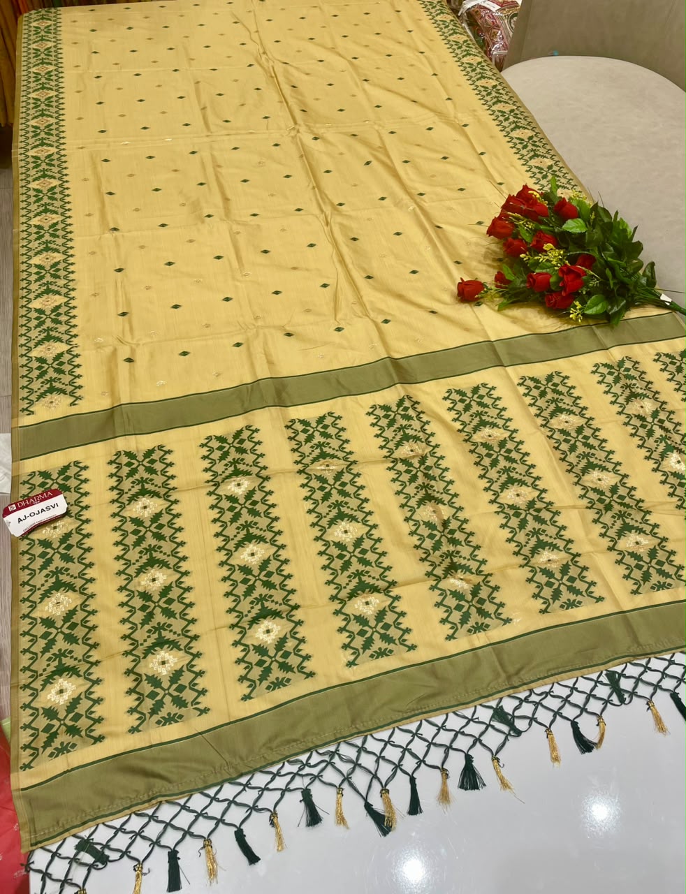 AJ-OJASVI FANCY FABRIC SAREE WITH RICH PALLU DESIGN WITH BEAUTIFUL DESIGN WITH PIPING WITH TASSELS WITH BLOUSE
