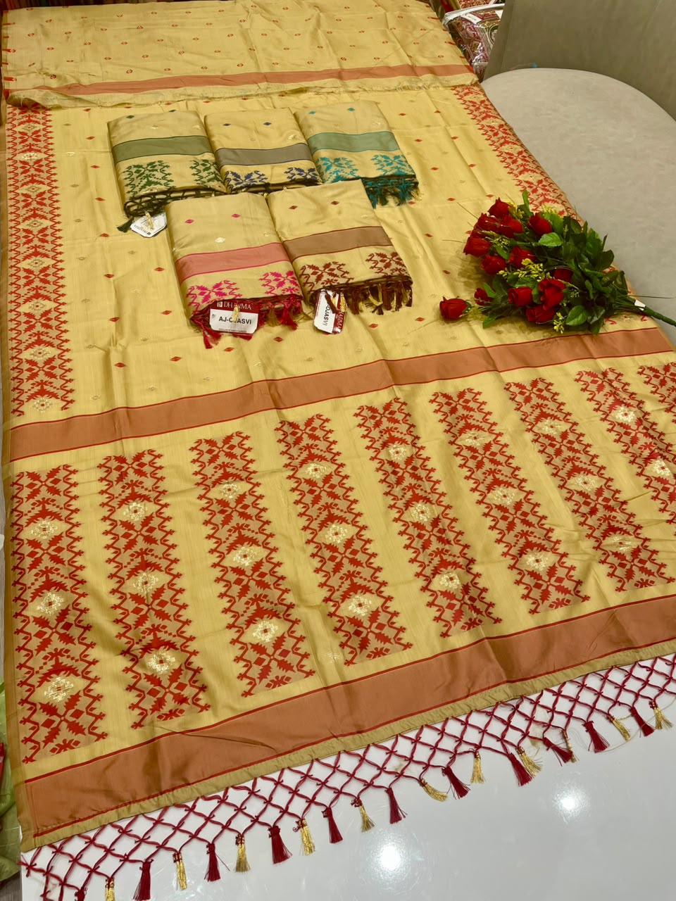 AJ-OJASVI FANCY FABRIC SAREE WITH RICH PALLU DESIGN WITH BEAUTIFUL DESIGN WITH PIPING WITH TASSELS WITH BLOUSE