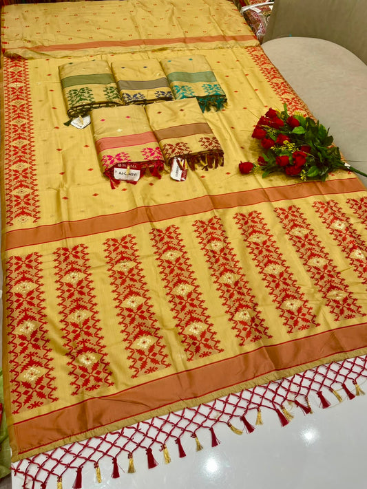 AJ-OJASVI FANCY FABRIC SAREE WITH RICH PALLU DESIGN WITH BEAUTIFUL DESIGN WITH PIPING WITH TASSELS WITH BLOUSE