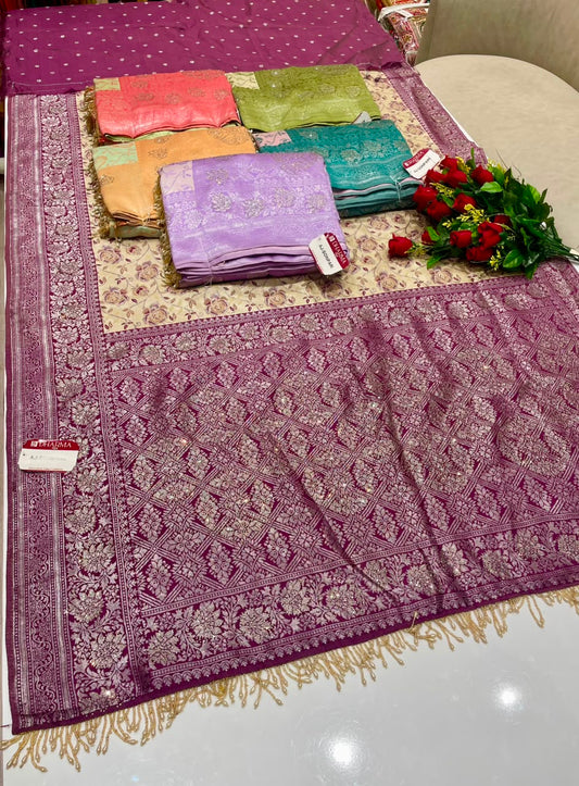 AJ-SONPARI FANCY FABRIC SAREE WITH HEAVY RICH PALLU DESIGN WITH HEAVY JHAL DESIGN ON BODY WITH PIPING AND BEAUTIFUL HEAVY TASSELS WITH BLOUSE