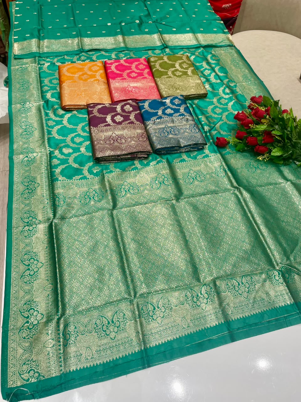 AJ-AVIKA  KOTA FABRIC SAREE WITH RICH PALLU DESIGN WITH BEAUTIFUL DESIGN EITH GOLDEN ZARI WORK ON SAREE WITH BUTTI BLOUSE