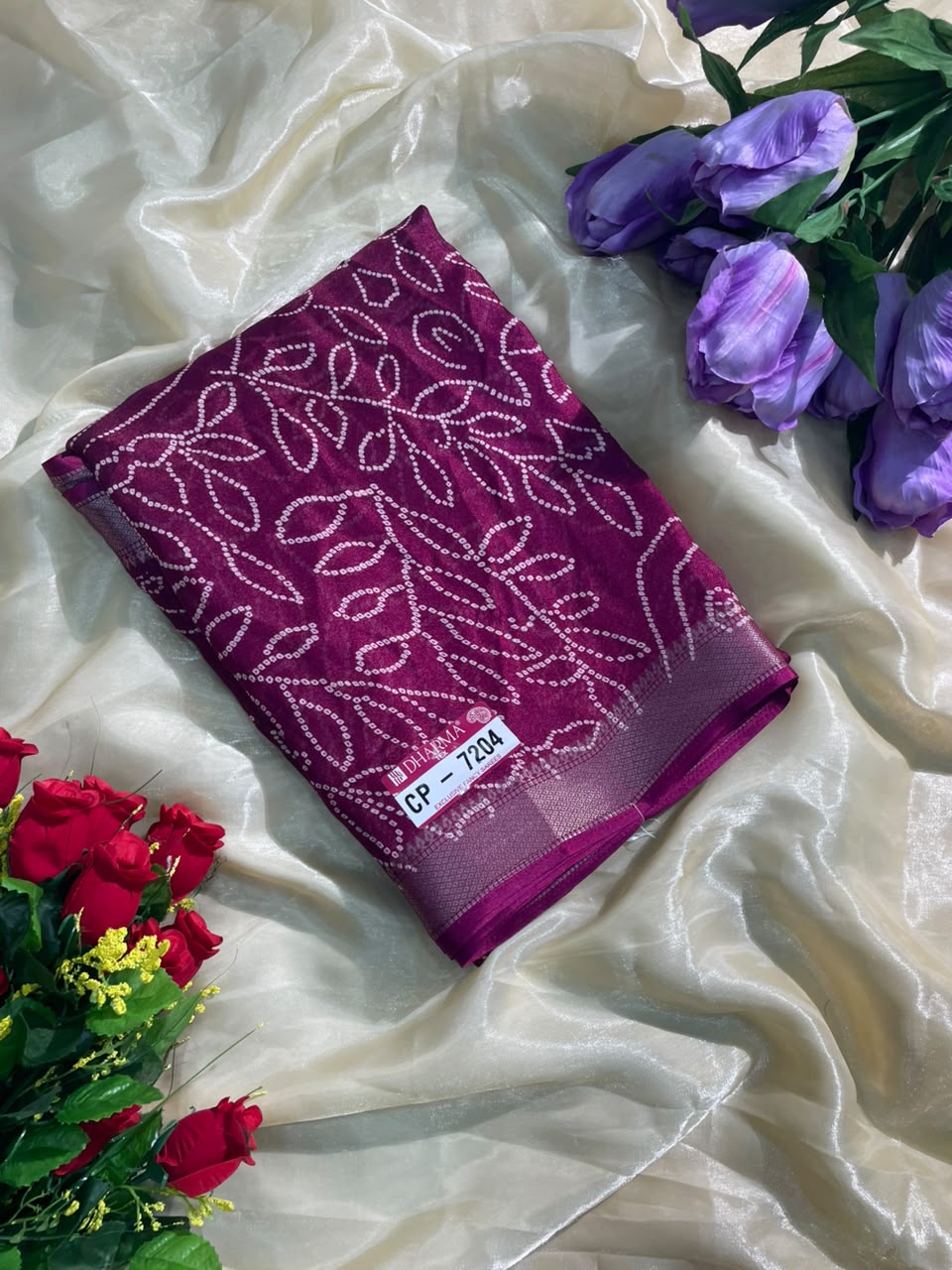CP-7204 DULL MOSS FABRIC SAREE WITH RICH PALLU DESIGN WITH HEAVY PRINT WITH BLOUSE