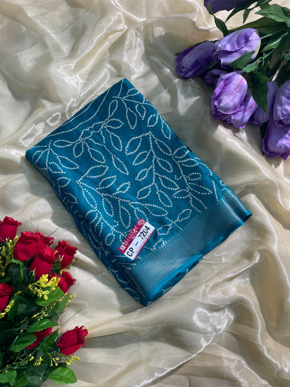 CP-7204 DULL MOSS FABRIC SAREE WITH RICH PALLU DESIGN WITH HEAVY PRINT WITH BLOUSE