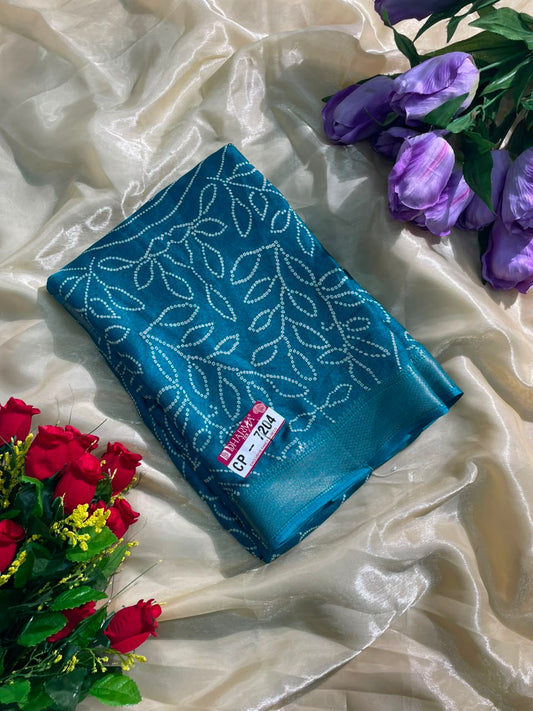 CP-7204 DULL MOSS FABRIC SAREE WITH RICH PALLU DESIGN WITH HEAVY PRINT WITH BLOUSE