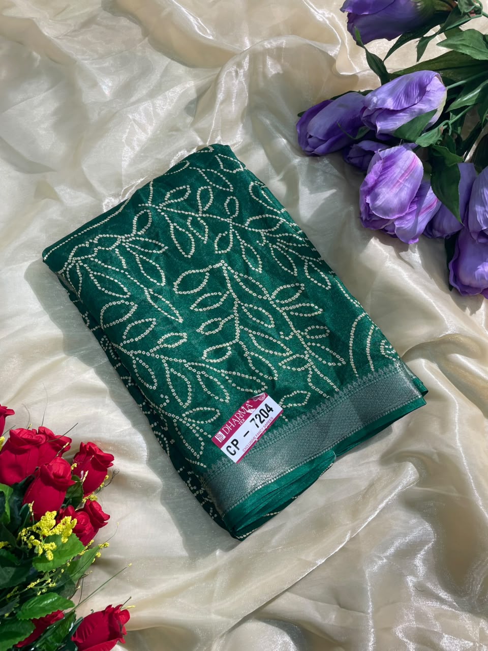 CP-7204 DULL MOSS FABRIC SAREE WITH RICH PALLU DESIGN WITH HEAVY PRINT WITH BLOUSE