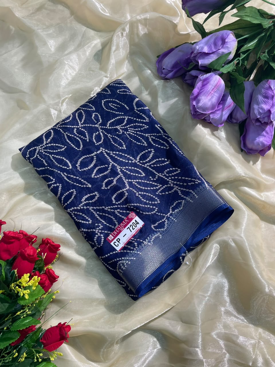 CP-7204 DULL MOSS FABRIC SAREE WITH RICH PALLU DESIGN WITH HEAVY PRINT WITH BLOUSE