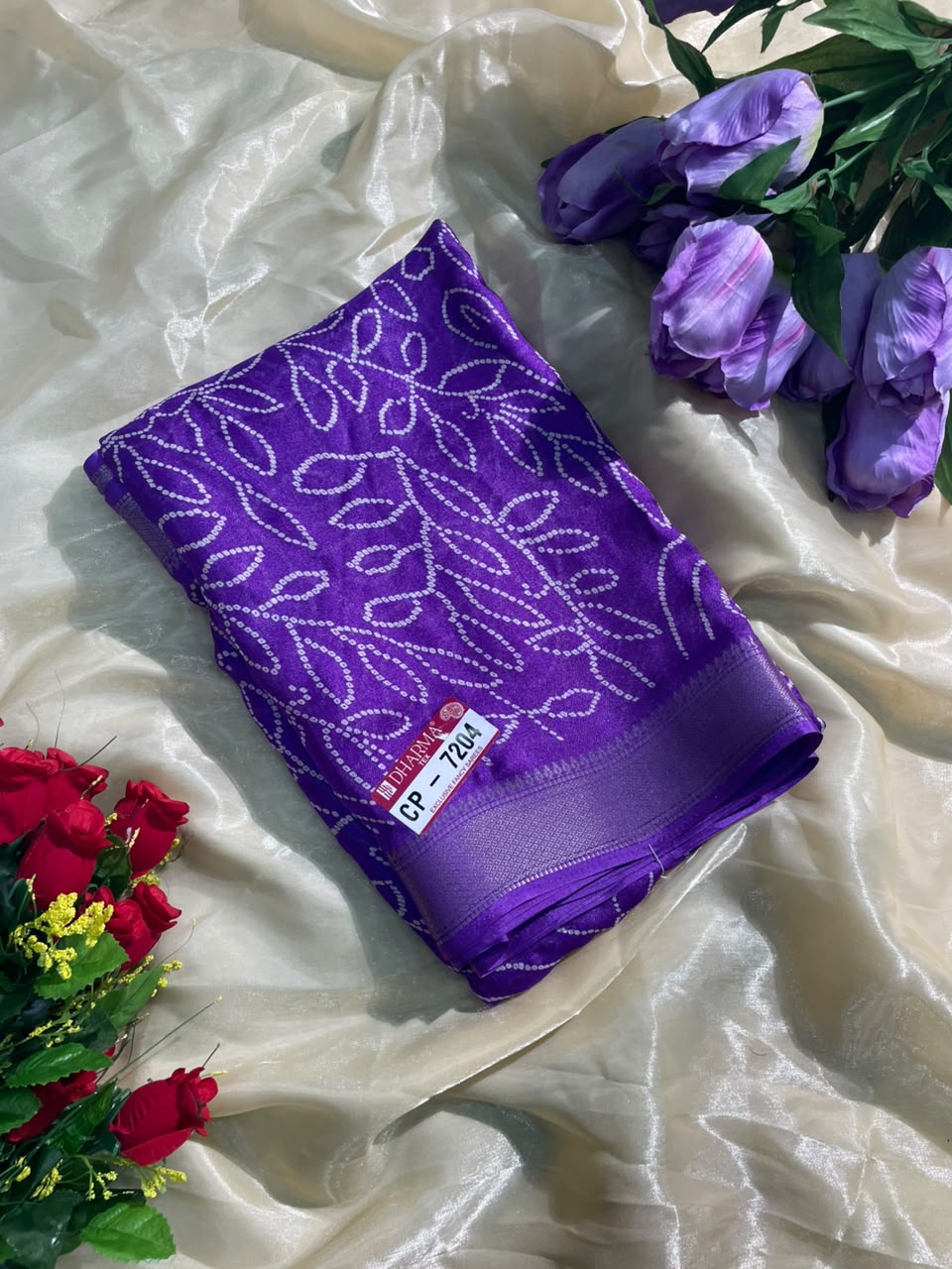 CP-7204 DULL MOSS FABRIC SAREE WITH RICH PALLU DESIGN WITH HEAVY PRINT WITH BLOUSE