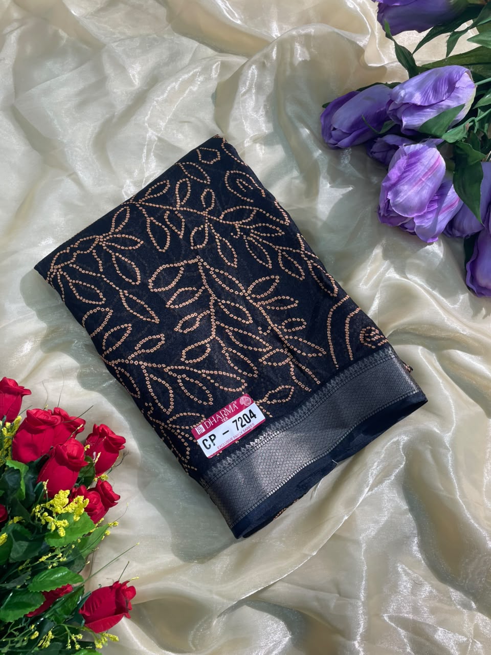 CP-7204 DULL MOSS FABRIC SAREE WITH RICH PALLU DESIGN WITH HEAVY PRINT WITH BLOUSE