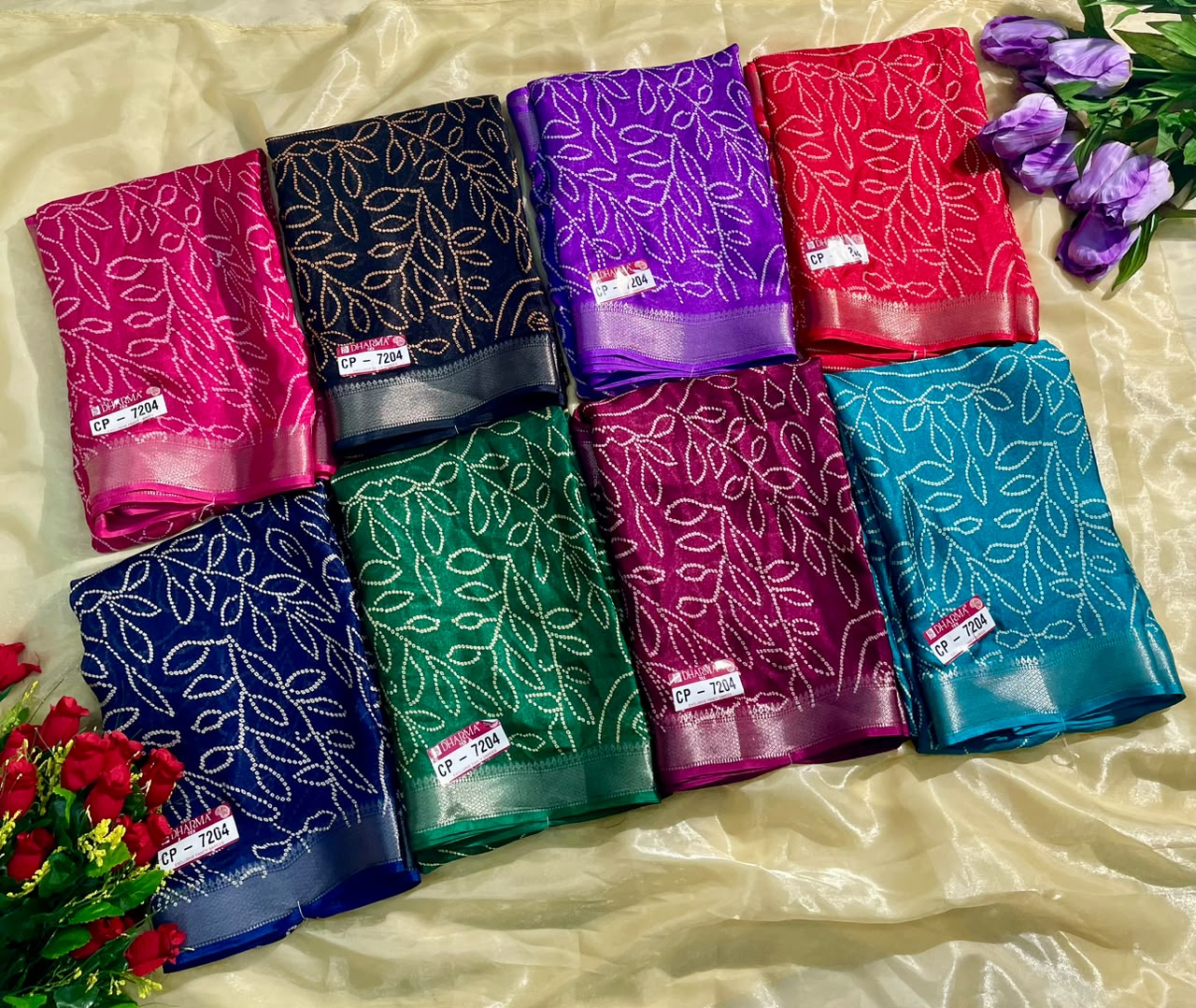 CP-7204 DULL MOSS FABRIC SAREE WITH RICH PALLU DESIGN WITH HEAVY PRINT WITH BLOUSE