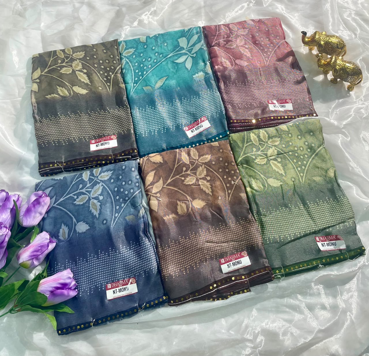 NT-MONU BRASSO FABRIC SAREE WITH RICH PALLU DESIGN WITH SEQUENCE BORDER WITH FLKORAL DESIGN ON BODY WITH BLOUSE