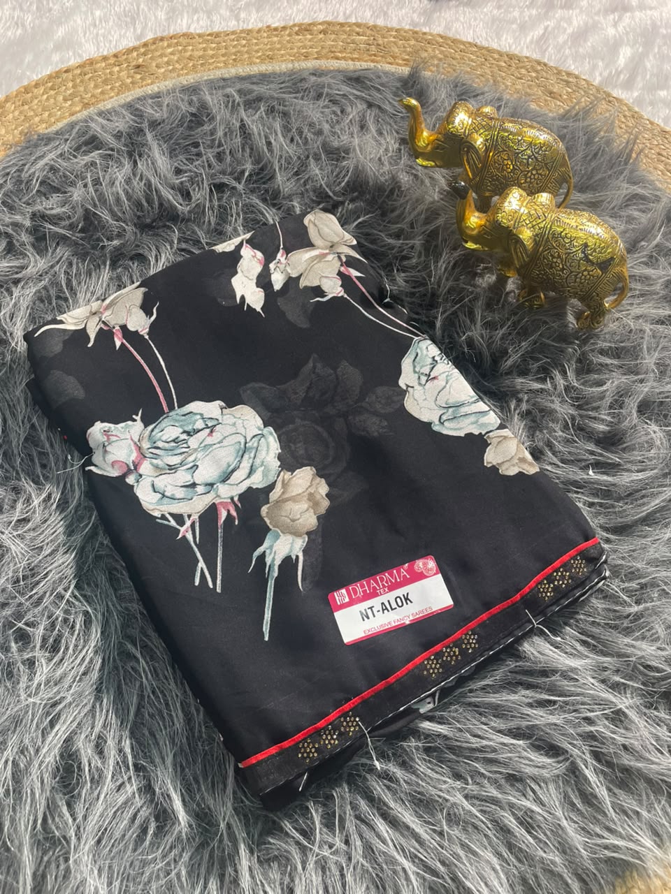NT-ALOK HEAVY DULL MOSS  FABRIC SAREE WITH BEAUTIFUL FLORAL DESIGN WITH SIROSKI AMD DIIAMOND WORK WITH AISHWARYA MILKAND PRINT WITH BLOUSE