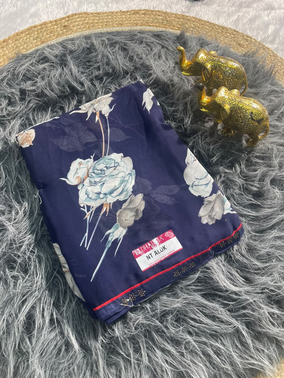 NT-ALOK HEAVY DULL MOSS  FABRIC SAREE WITH BEAUTIFUL FLORAL DESIGN WITH SIROSKI AMD DIIAMOND WORK WITH AISHWARYA MILKAND PRINT WITH BLOUSE