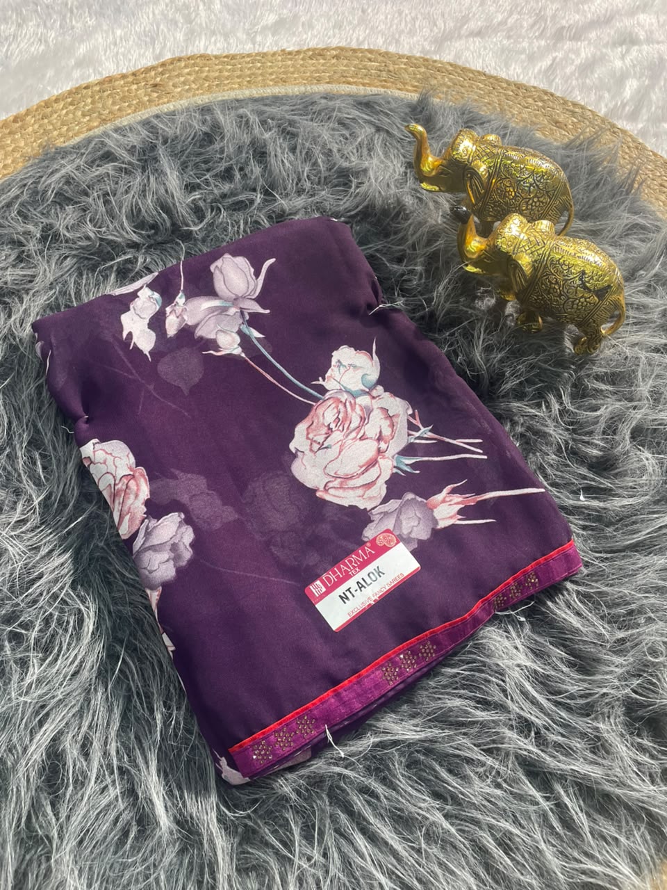 NT-ALOK HEAVY DULL MOSS  FABRIC SAREE WITH BEAUTIFUL FLORAL DESIGN WITH SIROSKI AMD DIIAMOND WORK WITH AISHWARYA MILKAND PRINT WITH BLOUSE