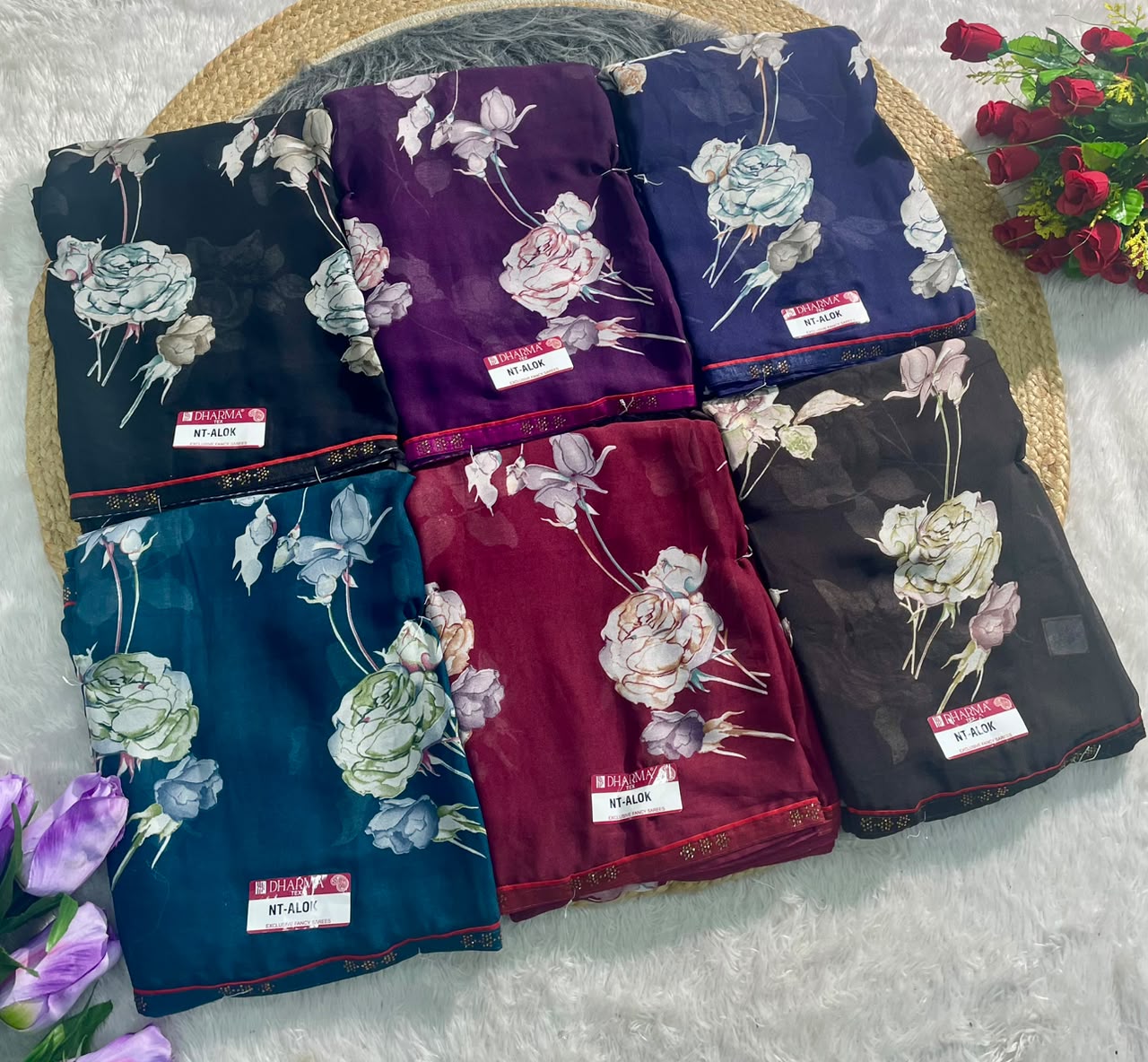 NT-ALOK HEAVY DULL MOSS  FABRIC SAREE WITH BEAUTIFUL FLORAL DESIGN WITH SIROSKI AMD DIIAMOND WORK WITH AISHWARYA MILKAND PRINT WITH BLOUSE