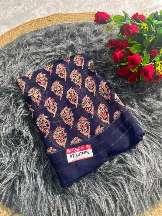 NT-KOTMIR WEIGHTLESS FABRIC SAREE WITH BEATIFUL DESIGN WITH FANCY PATTERN WITH PADDING DISCHARGES WORK WITH BLOUSE