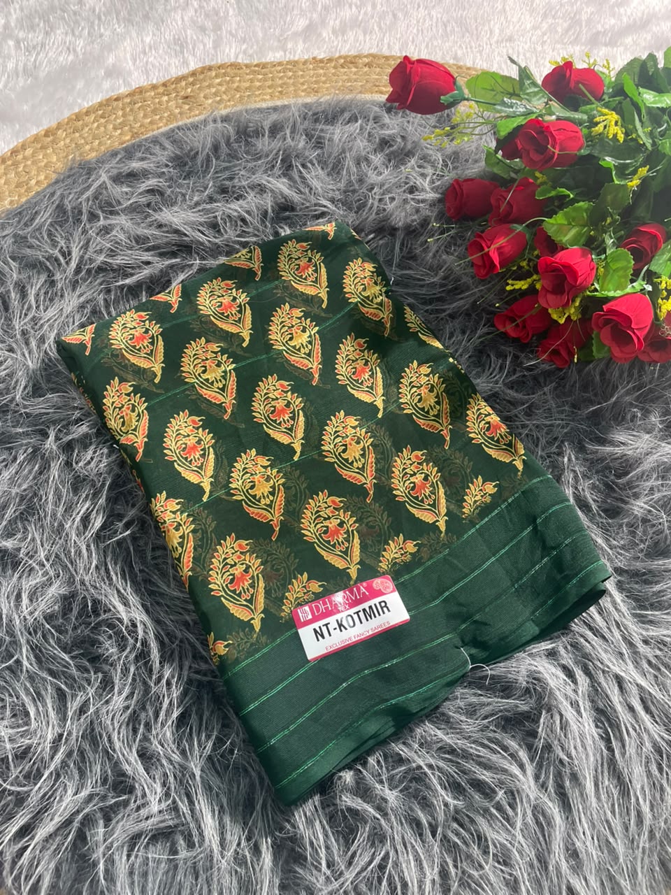 NT-KOTMIR WEIGHTLESS FABRIC SAREE WITH BEATIFUL DESIGN WITH FANCY PATTERN WITH PADDING DISCHARGES WORK WITH BLOUSE