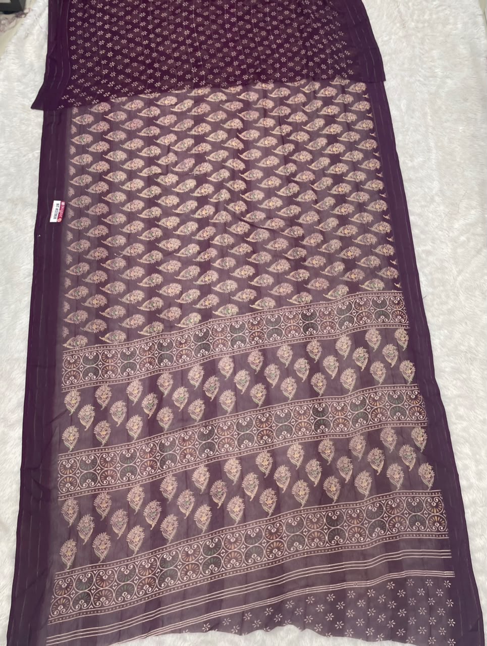 NT-KOTMIR WEIGHTLESS FABRIC SAREE WITH BEATIFUL DESIGN WITH FANCY PATTERN WITH PADDING DISCHARGES WORK WITH BLOUSE