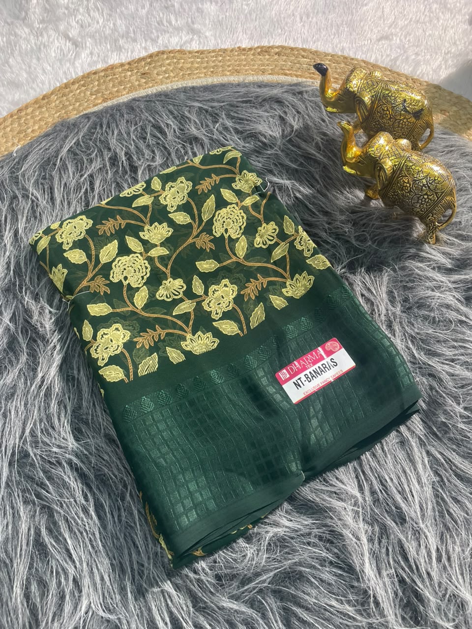 NT-BANARAS HEAVY GEORGETTE FABRIC SAREE WITH RICH PALLU DESIGN WITH BEAUTIFUL TURBO BORDER WITH FLORAL DESIGN WITH PADDING DISCHARGE WORK WITH BLOUSE