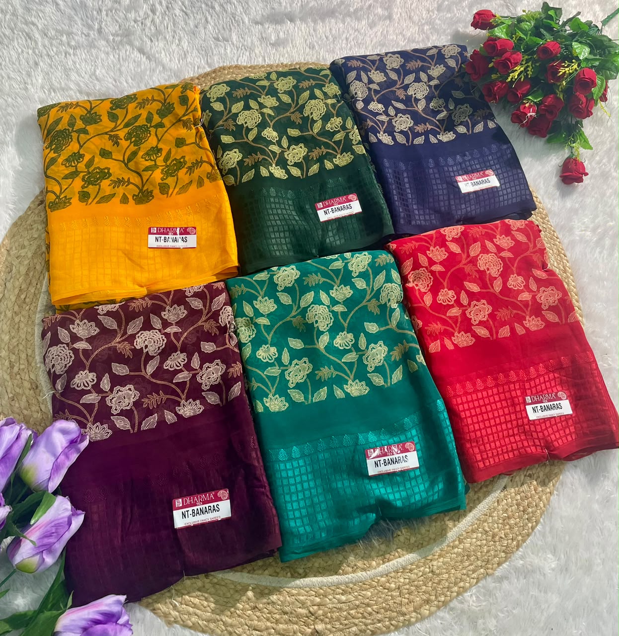 NT-BANARAS HEAVY GEORGETTE FABRIC SAREE WITH RICH PALLU DESIGN WITH BEAUTIFUL TURBO BORDER WITH FLORAL DESIGN WITH PADDING DISCHARGE WORK WITH BLOUSE