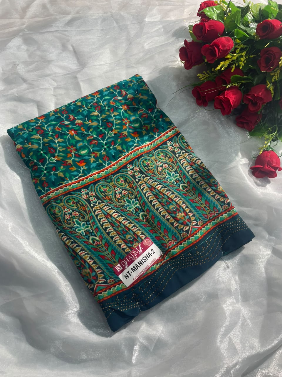 NT-MANISHA-2 STAR GEORGETTE FABRIC SAREE WITH BEAUTIFUL CARRY DESUGN WITH HEAVY DESIGN ON BODY WITH BLOUSE