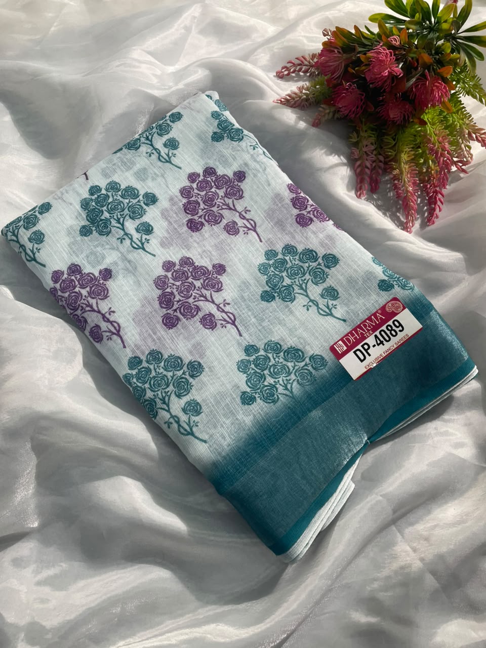DP-4089 DULL MOSS FABRIC SAREE WITH BEAUTIFUL DESIGN WITH RICH PALLU WITH BLOUSE
