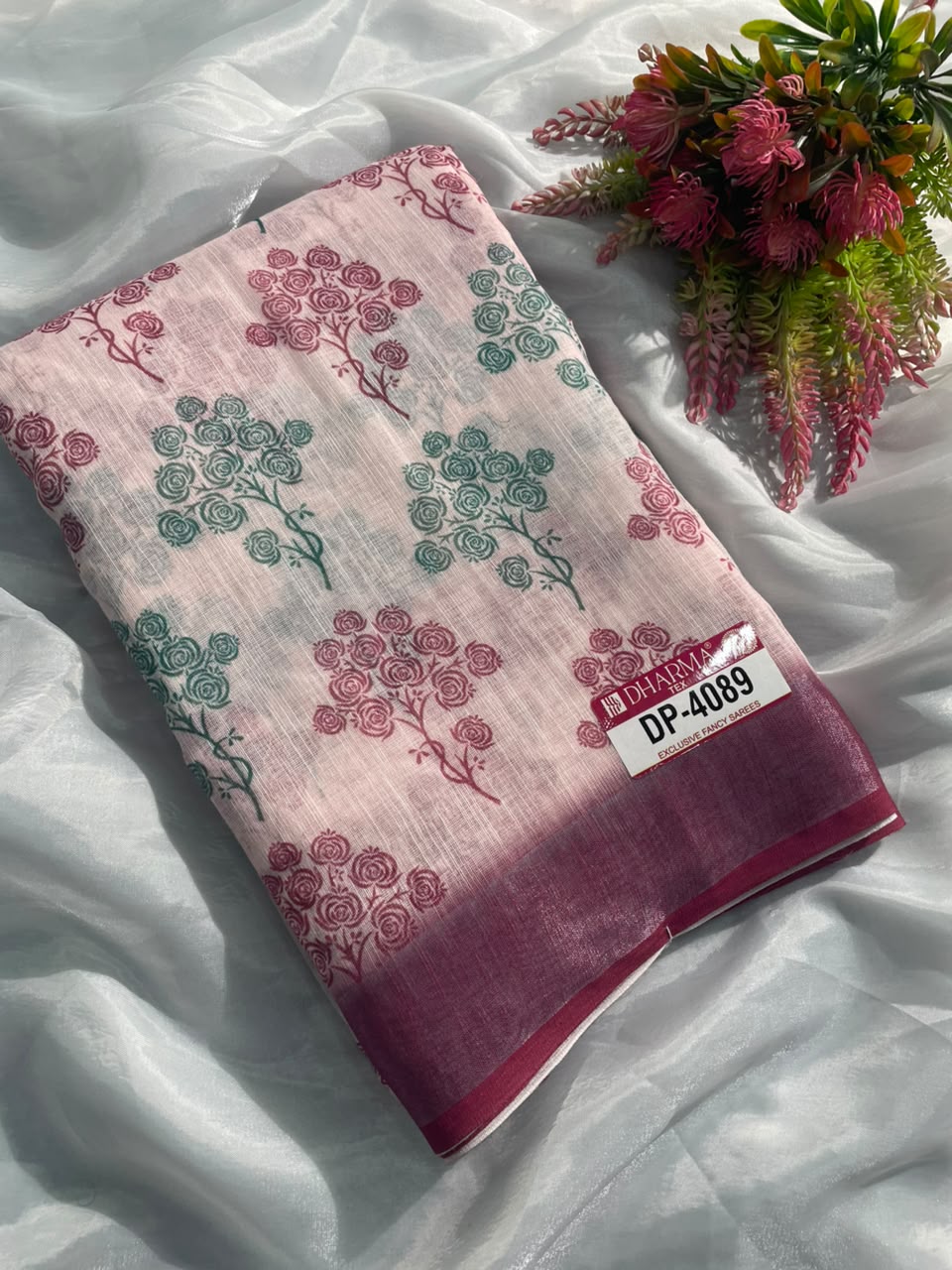 DP-4089 DULL MOSS FABRIC SAREE WITH BEAUTIFUL DESIGN WITH RICH PALLU WITH BLOUSE