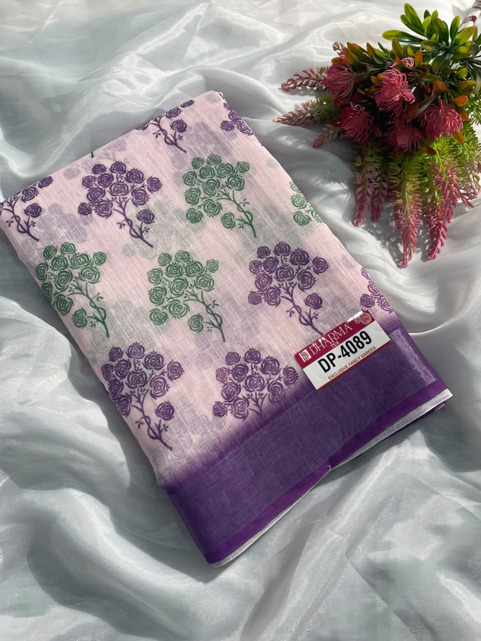 DP-4089 DULL MOSS FABRIC SAREE WITH BEAUTIFUL DESIGN WITH RICH PALLU WITH BLOUSE