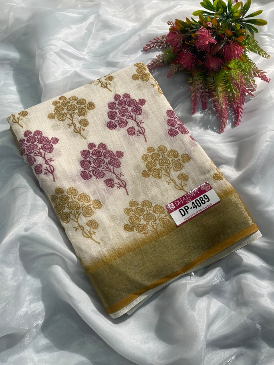 DP-4089 DULL MOSS FABRIC SAREE WITH BEAUTIFUL DESIGN WITH RICH PALLU WITH BLOUSE