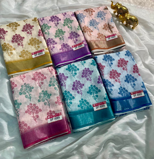DP-4089 DULL MOSS FABRIC SAREE WITH BEAUTIFUL DESIGN WITH RICH PALLU WITH BLOUSE