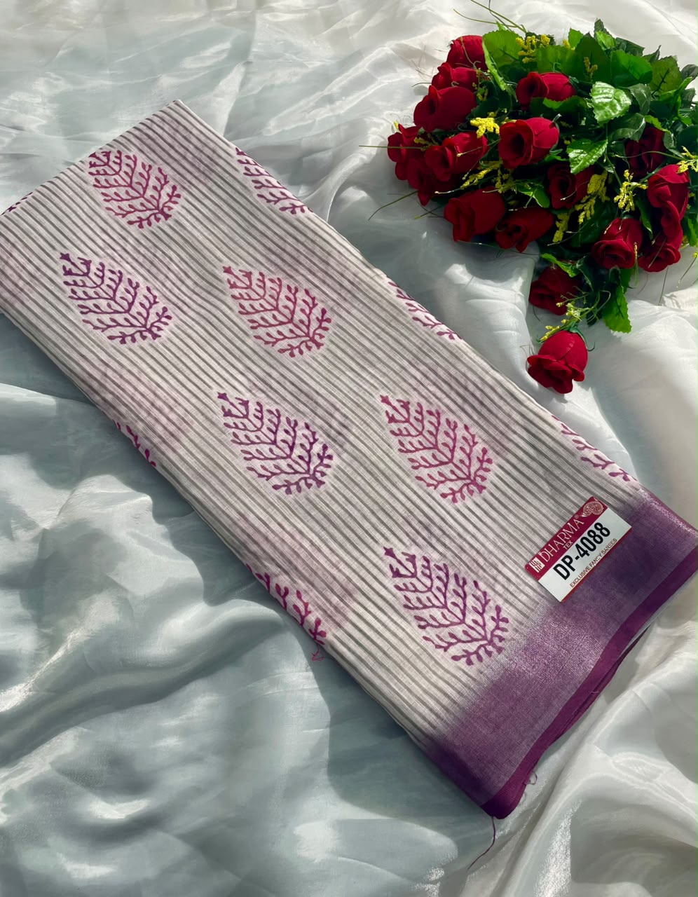 DP-4088 DULL MOSS FABRIC SAREE WITH RICH PALLU DESIGN WITH FLORAL DESIGN ON SAREE WITH BLOUSE