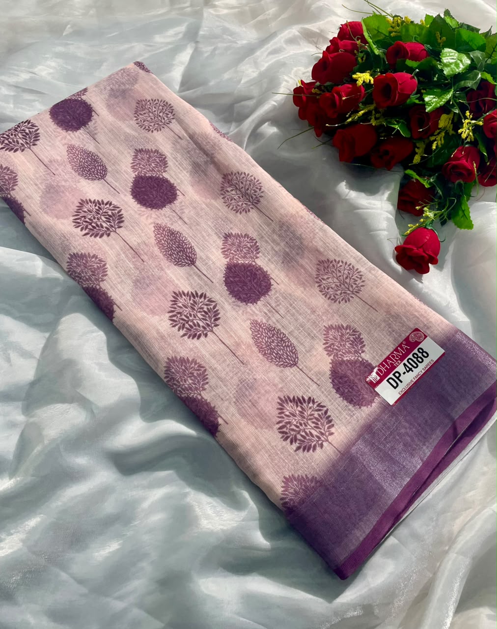 DP-4088 DULL MOSS FABRIC SAREE WITH RICH PALLU DESIGN WITH FLORAL DESIGN ON SAREE WITH BLOUSE