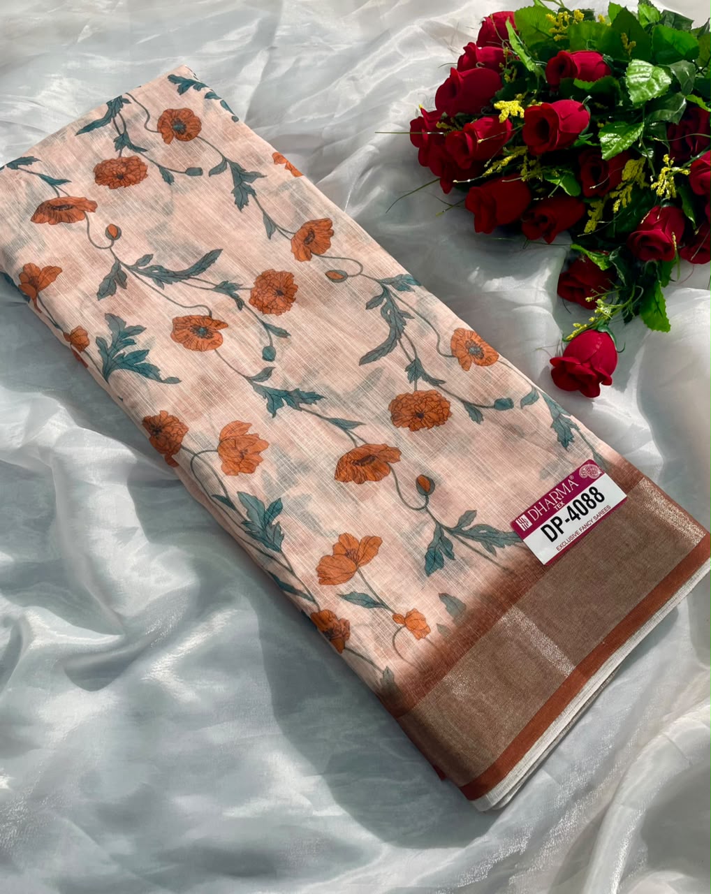 DP-4088 DULL MOSS FABRIC SAREE WITH RICH PALLU DESIGN WITH FLORAL DESIGN ON SAREE WITH BLOUSE
