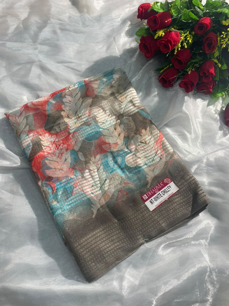 NT-WHITE CHILLEY WEIGHTLESS DOBBY FABRIC  SAREE WITH WHITE CHILLEY DESIGN WITH BLOUSE