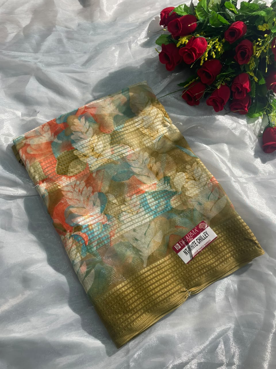 NT-WHITE CHILLEY WEIGHTLESS DOBBY FABRIC  SAREE WITH WHITE CHILLEY DESIGN WITH BLOUSE