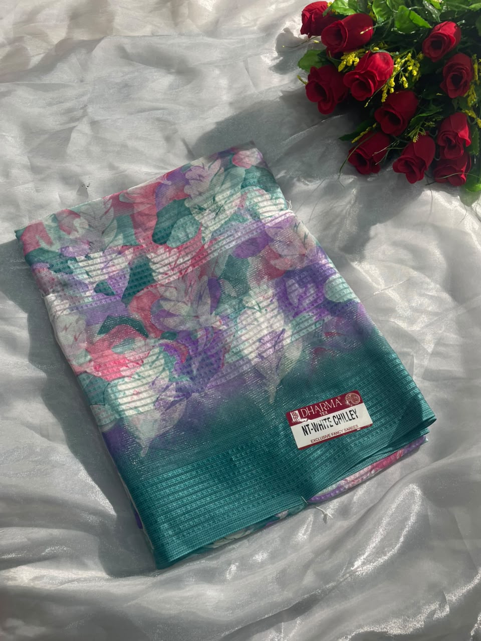 NT-WHITE CHILLEY WEIGHTLESS DOBBY FABRIC  SAREE WITH WHITE CHILLEY DESIGN WITH BLOUSE