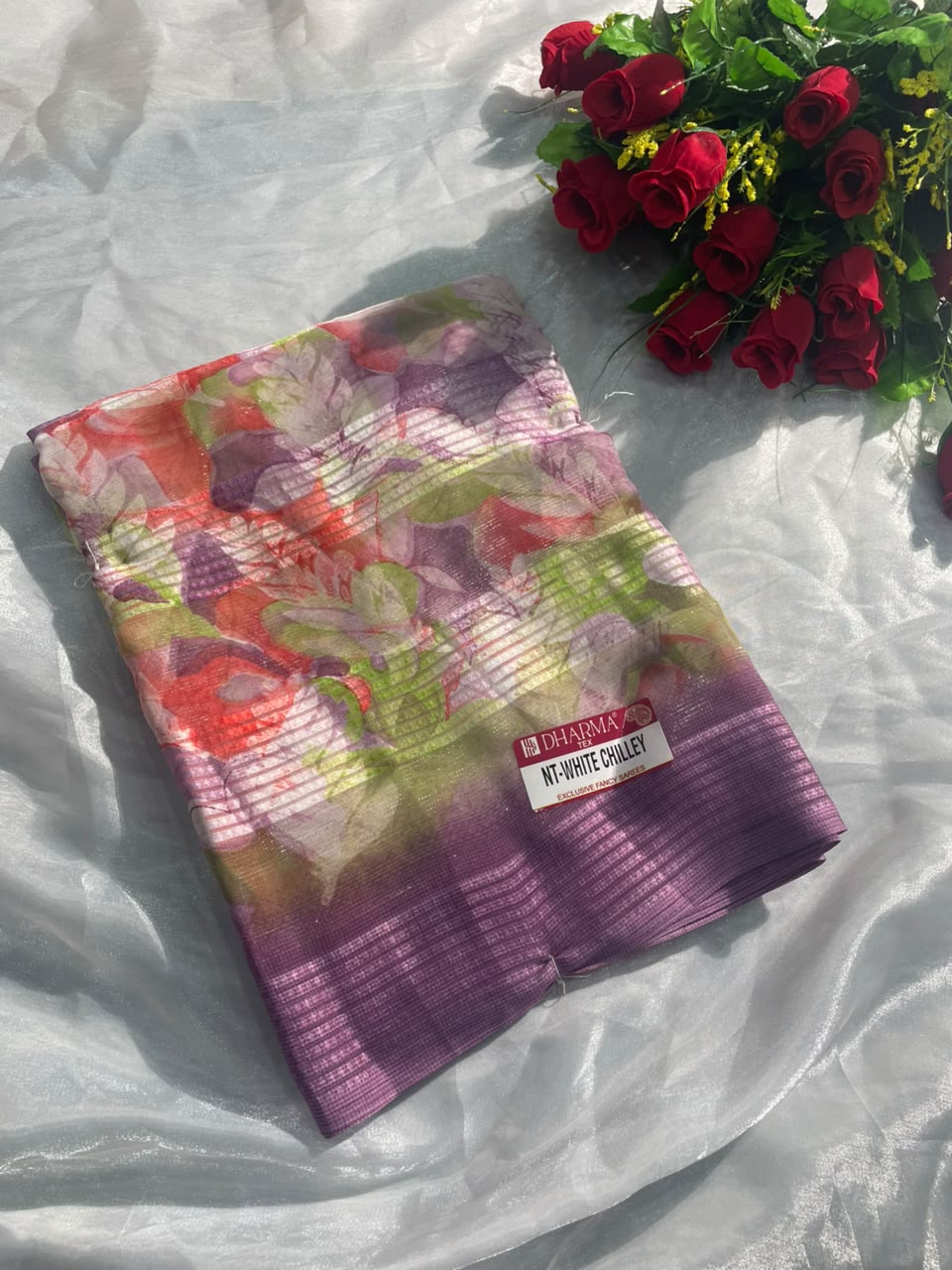 NT-WHITE CHILLEY WEIGHTLESS DOBBY FABRIC  SAREE WITH WHITE CHILLEY DESIGN WITH BLOUSE