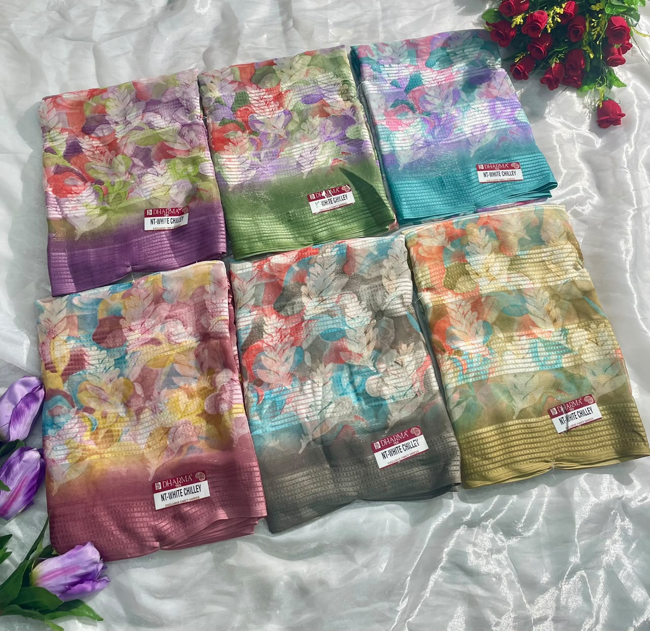 NT-WHITE CHILLEY WEIGHTLESS DOBBY FABRIC  SAREE WITH WHITE CHILLEY DESIGN WITH BLOUSE