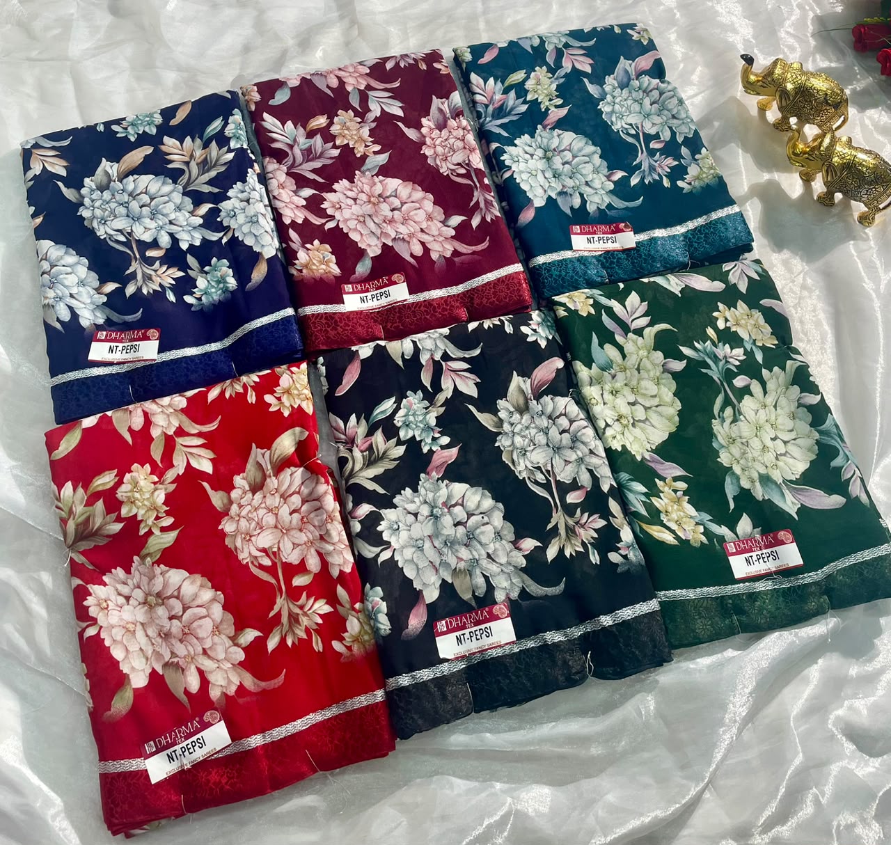 NT-PEPSI  HEAVY WEIGHTLESS KUNDAN FABRIC SAREE WITH BEAUTIFUL FLORAL DESIGN WITH ASHWARIYA MILKAND PRINT WITH BLOUSE