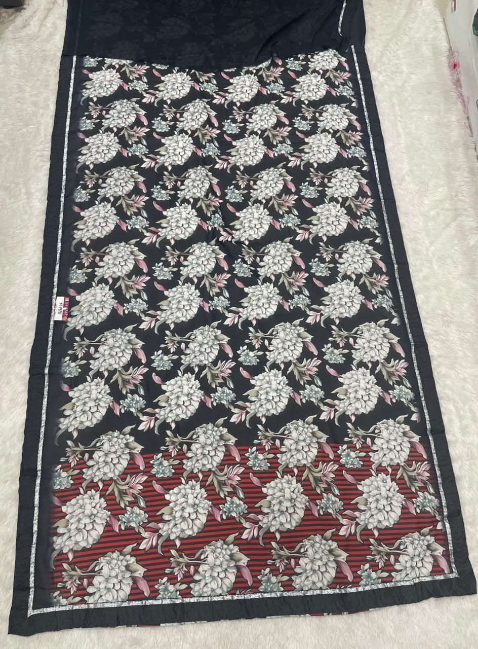 NT-PEPSI  HEAVY WEIGHTLESS KUNDAN FABRIC SAREE WITH BEAUTIFUL FLORAL DESIGN WITH ASHWARIYA MILKAND PRINT WITH BLOUSE