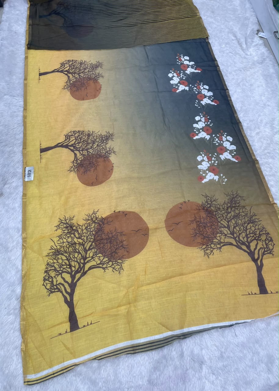 NC-0006 LINEN DIGITAL FABRIC SAREE WITH BEAUTIFUL DIFFRENT DESIGN WITH CATLOG DESIGN WITH BLOUSSE