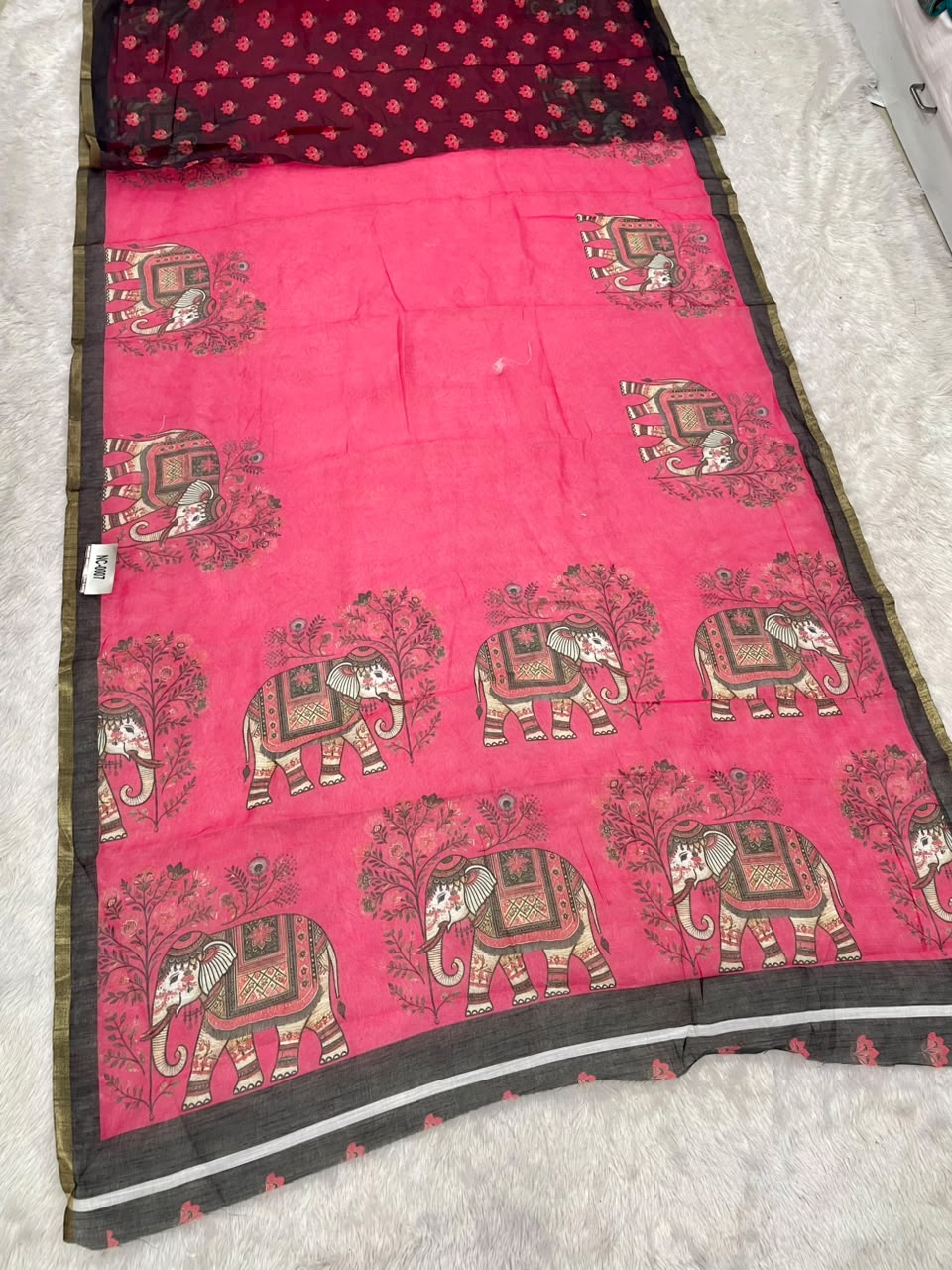 NC-0006 LINEN DIGITAL FABRIC SAREE WITH BEAUTIFUL DIFFRENT DESIGN WITH CATLOG DESIGN WITH BLOUSSE
