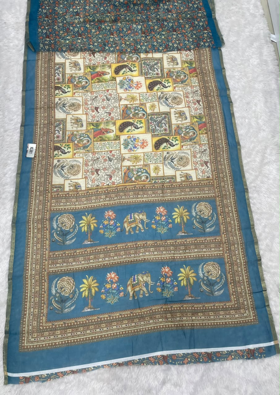NC-0006 LINEN DIGITAL FABRIC SAREE WITH BEAUTIFUL DIFFRENT DESIGN WITH CATLOG DESIGN WITH BLOUSSE