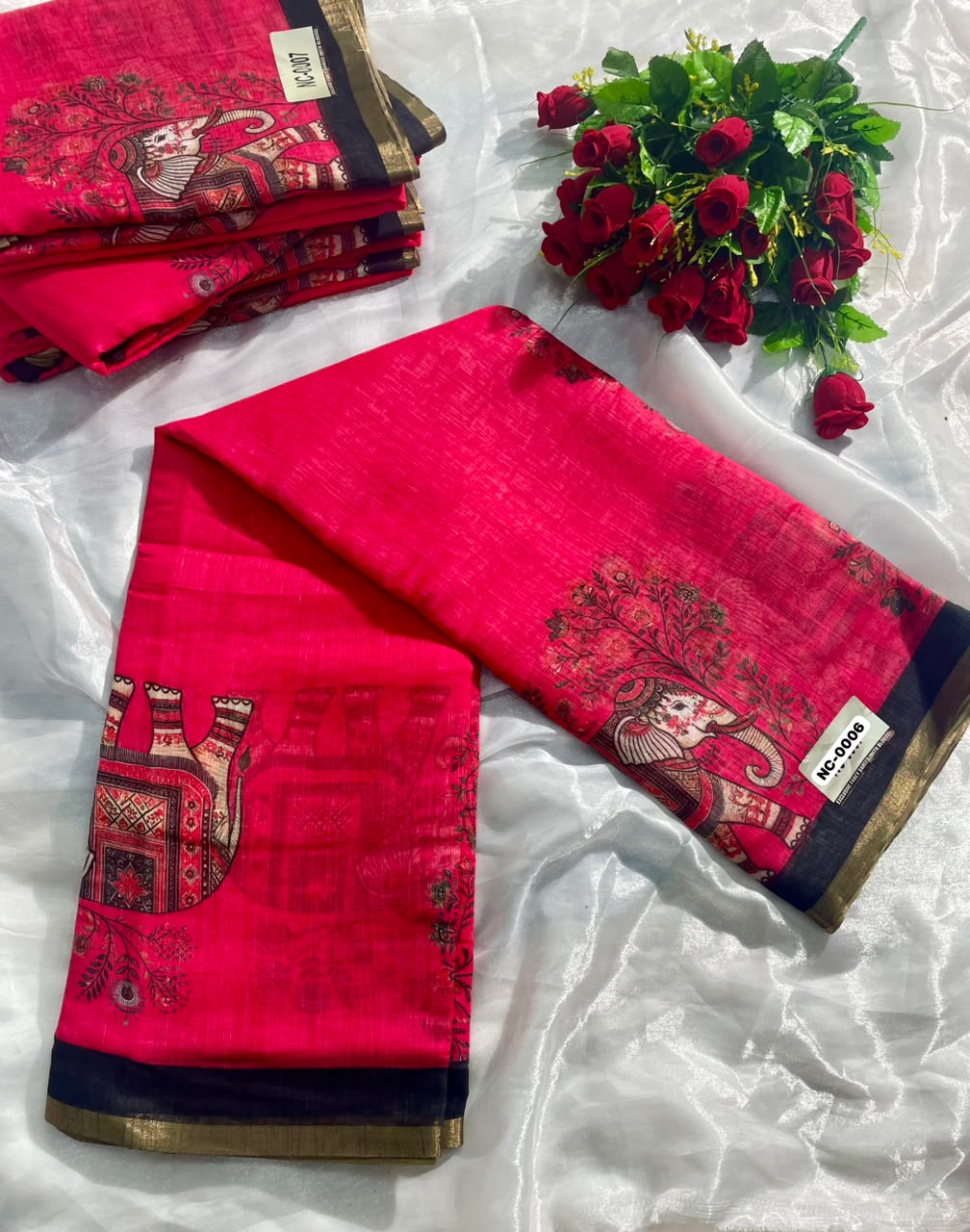NC-0006 LINEN DIGITAL FABRIC SAREE WITH BEAUTIFUL DIFFRENT DESIGN WITH CATLOG DESIGN WITH BLOUSSE