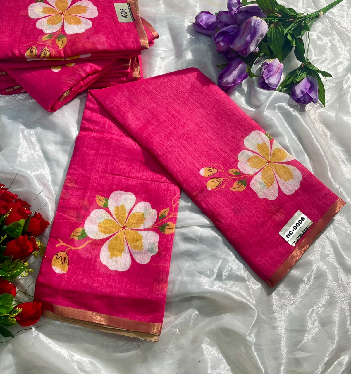 NC-0006 LINEN DIGITAL FABRIC SAREE WITH BEAUTIFUL DIFFRENT DESIGN WITH CATLOG DESIGN WITH BLOUSSE