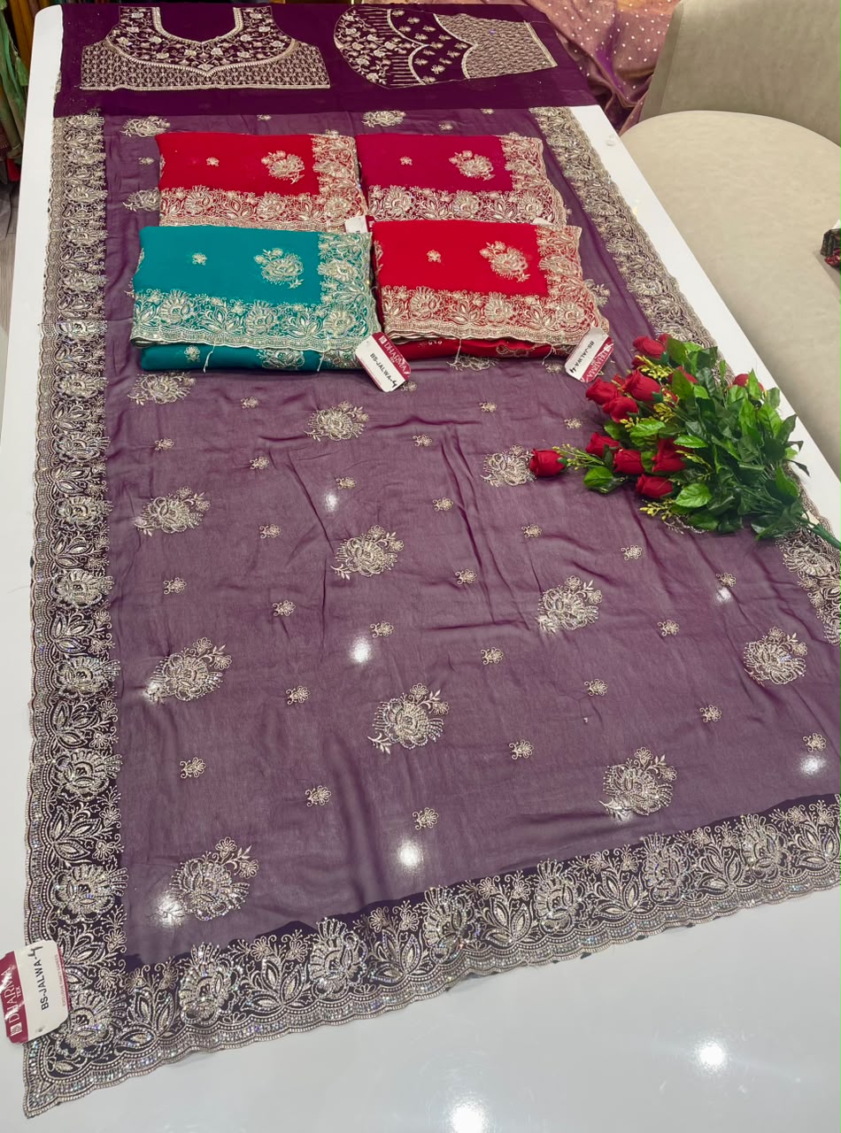BS-JALWA-4 FENDI SAREE WITH SUPER HEAVY EMBORIDERY WORK WITH BOX THREAD WORK ON BODY WITH SEQUENCE WORK WITH FIRMA BLOUSE
