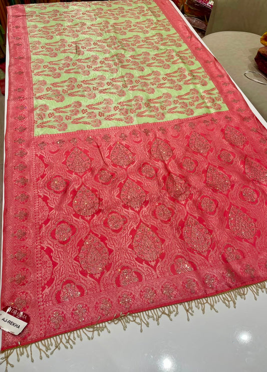 AJ-REKHA FANCY SOFT SILK FABRIC SAREE WITH BEAUTIFUL DESIGN WITH RICH PALLU DESIGN WITH SIROSKI WORK ON SAREE WITH BEAUTIFUL DESIGN WITH HEAVY TASSELS WITH BLOUSE