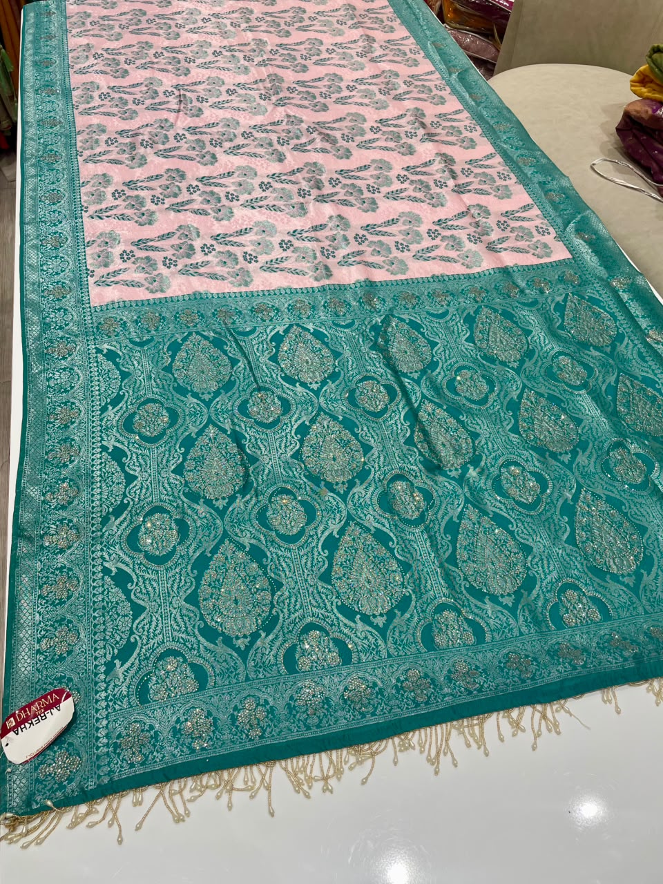 AJ-REKHA FANCY SOFT SILK FABRIC SAREE WITH BEAUTIFUL DESIGN WITH RICH PALLU DESIGN WITH SIROSKI WORK ON SAREE WITH BEAUTIFUL DESIGN WITH HEAVY TASSELS WITH BLOUSE